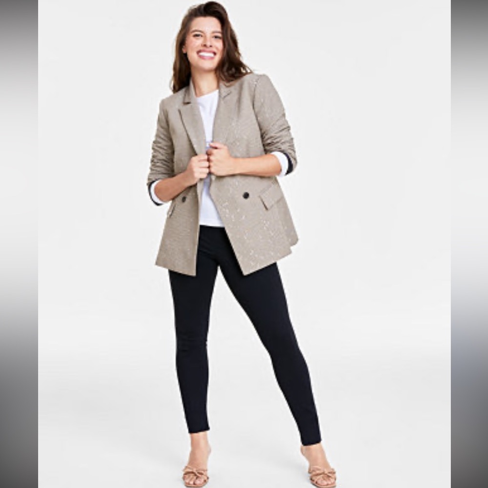 On 34th Women's Sequined Plaid Double-Breasted Blazer, size 18 W
